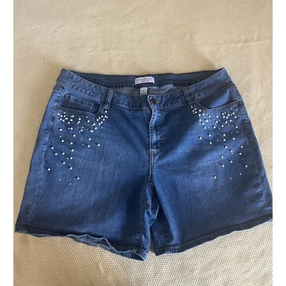 Lane Bryant Denim Shorts Size 20 2 Pair Bundle Pearl Floral Blue - Picture 3 of 10